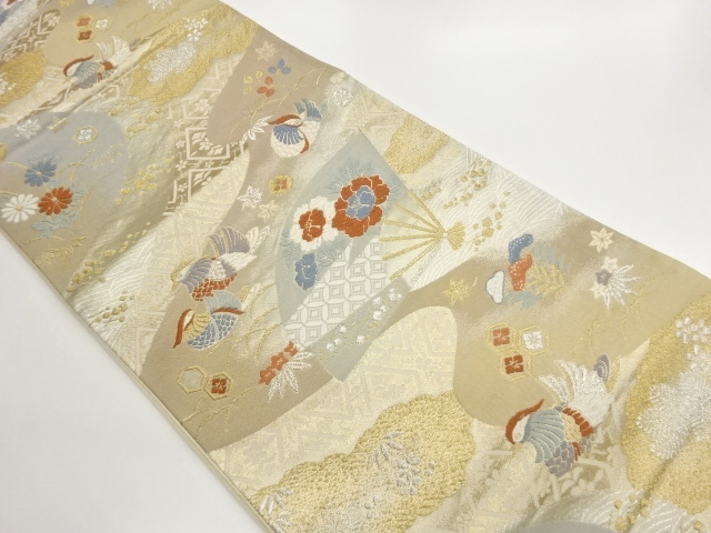 JAPANESE KIMONO / FUKURO OBI / WOVEN FLOWERS & MANDARIN DUCK